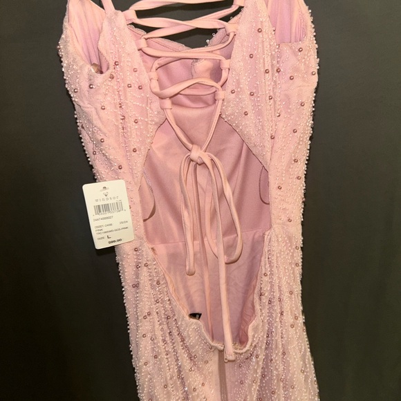 Laurie Pearl Beaded Mesh Lace-Up Mini Dress - Picture 2 of 4